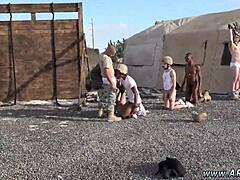 Army gay porn: hot men MASTURBATE in fatigues on couch before FUCKING.