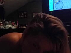 Giving a quick handjob and wet blowjob