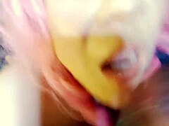 Brunette gets covered in cum