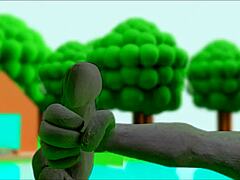 Claymation figure teases herself to climax