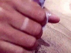 Rich cumshot from a quick solo handjob