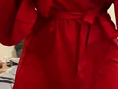 Steamy brunette tease in red