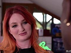 Busty redhead gets pool table hard