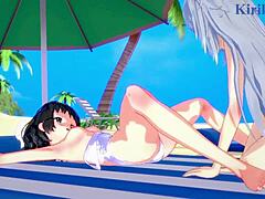 Sultry lesbian play in 3D