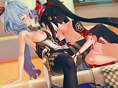Ganyu and Hanabi’s fierce hentai doggystyle bang