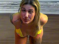 Tanned amateur's big ass and natural tits get wet