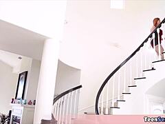 Petite girlfriend takes on tall MILF and strap-on toy