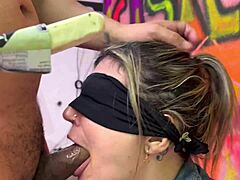 Choking and deepthroating a monster cock in a homemade video