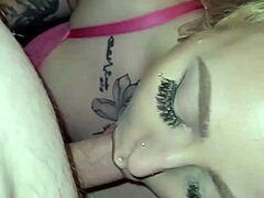 Hot blonde gets facial after giving blow job