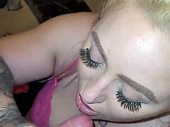 Hot blonde gets facial after giving blow job