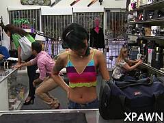 Beauty gets rough fucking inside a shop