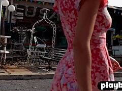 katya clover's enticing outdoor strip with natural curves