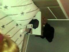 eating the blonde from behind, spanking her ass and pulling hair