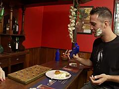 Paige Fox jumps the counter to seduce and fuck a lucky customer for dessert.