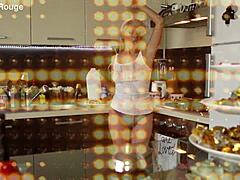 housewife loses control in the kitchen, showing off her wild side