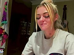 Blonde Rubs Dick And Fingers Shaved Area In Casting