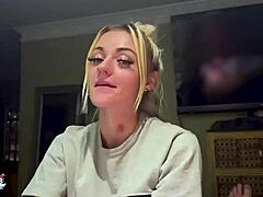 Sassy blonde rubs cock and fingers shaved pussy in wild casting!