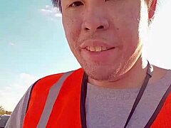 Amateur Asian Walking Outdoors During Work