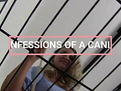 blonde submissive confesses to harsh caning in kitchen domination scene
