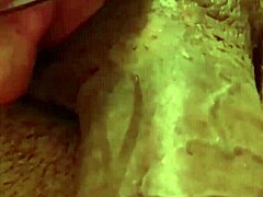 Intense Cumshot on Her Knees with Pierced Nipples