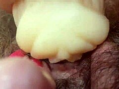 Hardcore fetish solo with hairy vagina and big clit pounding.
