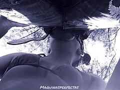 Bluee Gives OUTDOOR BLOWJOB with DEEP THROAT