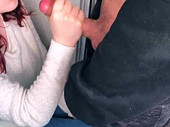 Damn! Public blowjob on the balcony gets messy!