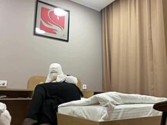 turkish stepmom teases in pantyhose while touching herself for her curious stepson.