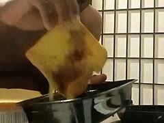 Oh man, cooking turns wild with those big black cock bananas in the kitchen
