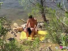 outdoor thrill as noa hooks up with a guy by the lake for fun