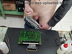I shoot a huge cumshot on a client’s machine instead of repairing it.