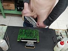 I shoot a huge cumshot on a client’s machine instead of repairing it.