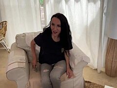Hot stepmom teases in leather boots before getting cum splashed