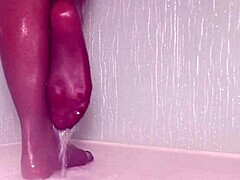 nylon feet teasing in the shower, wet and bathing, stockings on display 😍