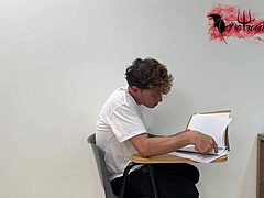 omg this naughty schoolgirl bends over to suck and fuck her classmate's monster cock hard 😈