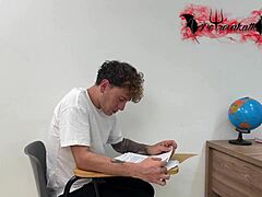 omg this naughty schoolgirl bends over to suck and fuck her classmate's monster cock hard 😈