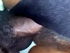 This strange housewife trades sex for tenancy fee. She spreads tight ebony pussy in bedroom.