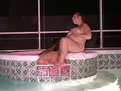 Damn! Pretty pink peacock squirts hard with hairy big ass outdoors!