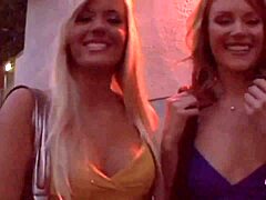 These blonde lesbians casually grab a strapon for some group banging. They kiss, dive into pussies, and masturbate to small-tit orgasms all around.