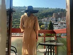 Naked Sunbathing with Risky Public Cum on Balcony