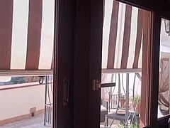 Look at me getting so aroused in public, cumming hard on the terrace