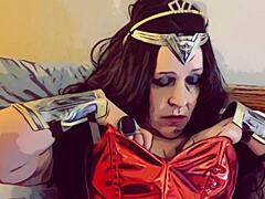 Hey, check out this modern Justice League cosplay with a mature BBW in fishnets giving blowjob