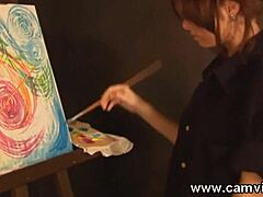 i'm painting the perfect pussy with my fingers while she strips in lingerie