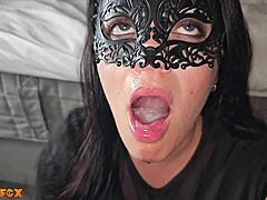 he had been saving for 3 days there was so much cum i had to swallow twice, this housewife in stockings takes monster cock blowjob from son-in-law in close-up.