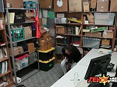 Teen brunette bent over doggystyle in shop office spying