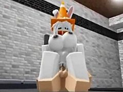 Slutty Roblox bunny girl sneaks into boys locker room for rough fucking!