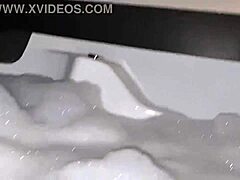 Watch me jerk off in the hot tub with relaxing music and foam all over my cock!