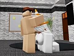 Slutty Roblox bunny girl sneaks into boys locker room for rough fucking!