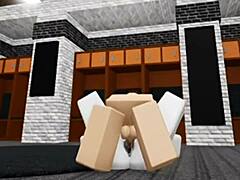 Slutty Roblox bunny girl sneaks into boys locker room and gets fucked hard