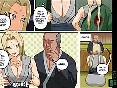 Naruto parody with Tsunade losing the game and giving up pussy in gangbang action